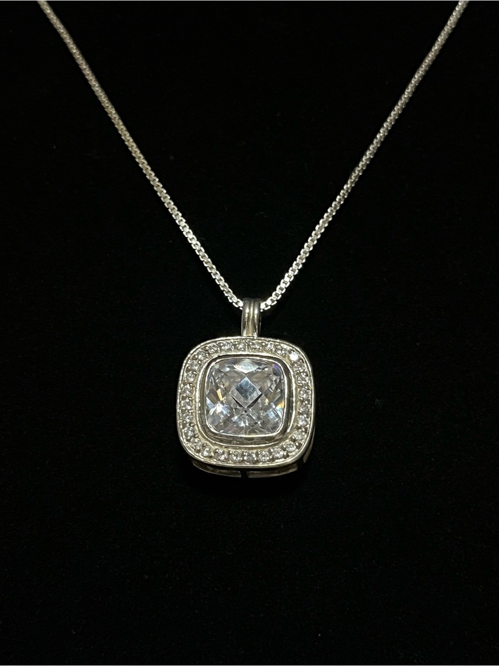 Sterling Silver Clear Crystal Halo Pendant Necklace